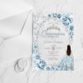 Quinceanera Baby Blue Silver Floral Acryl Uitnodigingen