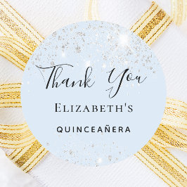 Quinceanera baby blue Silver Glitter Dank u Ronde Sticker