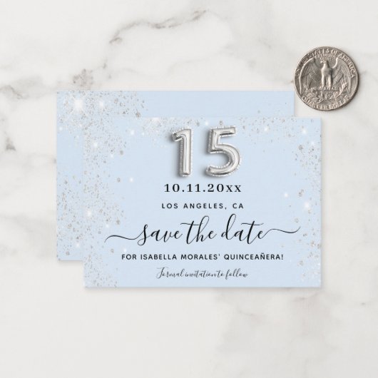 Quinceanera baby blue Silver, met uitzondering van Notitiekaartje (Voorkant / Achterkant in situ)