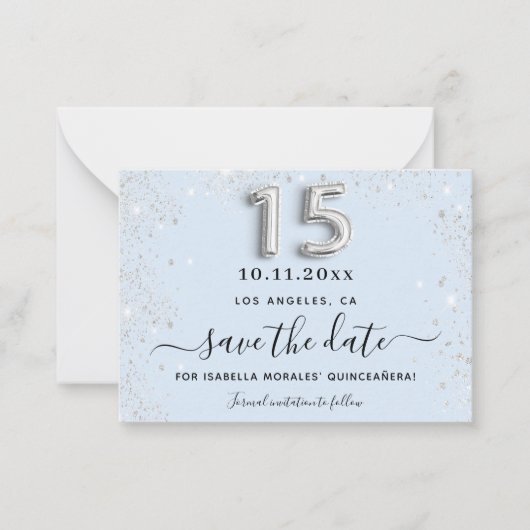 Quinceanera baby blue Silver, met uitzondering van Notitiekaartje (Voorkant)