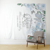 Quinceanera Baby Blue Vlinders Bloemen Achtergrond Wandkleed (In Situ (horizontaal))