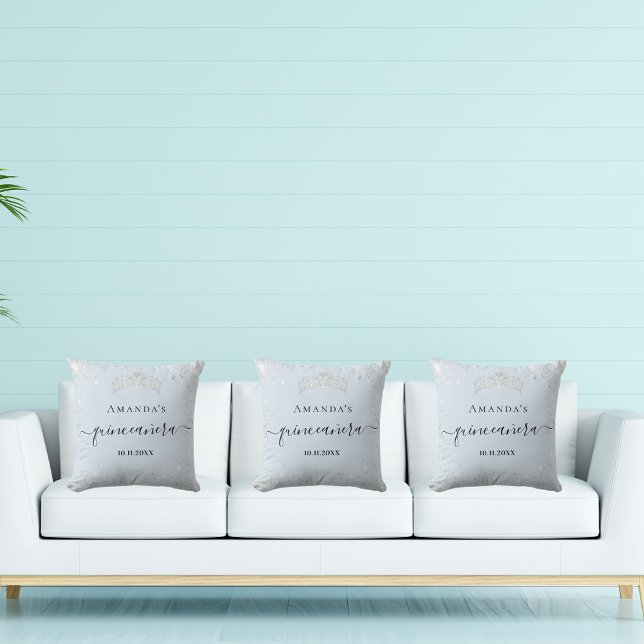 Quinceanera baby blue zilverglitter tiara kussen (Creator heeft geüpload)