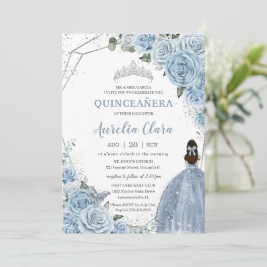 Quinceañera Baby Soft Blue Floral Princess 15 Años Kaart (Staand voorkant)