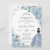 Quinceañera Baby Zacht Blauw Floral 15 Años Padrin Kaart (Voorkant)