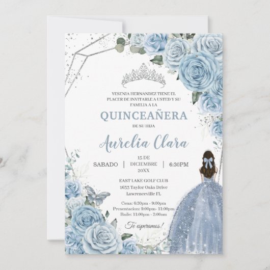 Quinceañera Baby Zacht Blauw Floral 15 Años Padrin Kaart (Voorkant)