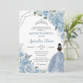 Quinceañera Baby Zacht Blauw Floral 15 Años Padrin Kaart (Staand voorkant)