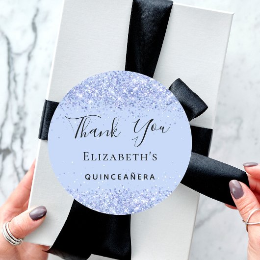Quinceanera babyblauw glitter stof Dank u wel Ronde Sticker