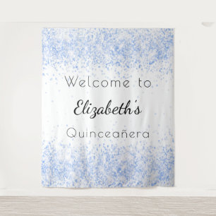 Quinceanera babyblauw witte welkom wandkleed
