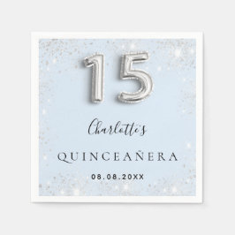 Quinceanera babyblauw zilverglitsstof servet