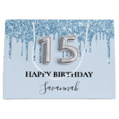 Quinceanera babyblauwe glitter druppelnaam groot cadeauzakje (Voorkant)