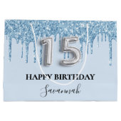 Quinceanera babyblauwe glitter druppelnaam groot cadeauzakje (Achterkant)