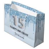 Quinceanera babyblauwe glitter druppelnaam groot cadeauzakje (Voorkant Gekanteld)