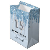 Quinceanera babyblauwe glitter druppelnaam medium cadeauzakje (Voorkant Gekanteld)