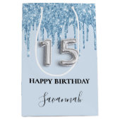 Quinceanera babyblauwe glitter druppelnaam medium cadeauzakje (Voorkant)