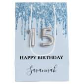 Quinceanera babyblauwe glitter druppelnaam medium cadeauzakje (Achterkant)