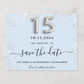 Quinceanera babyblauwe zilveren glitters save the  (Voorkant)