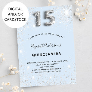 Quinceanera babyblauwe zilverglitter kaart