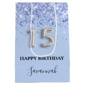 Quinceanera babyblauwe zilverglitter medium cadeauzakje (Achterkant)