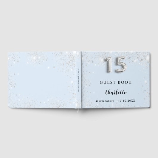 Quinceanera babyblauwe zilversparren gastenboek (Volledig)