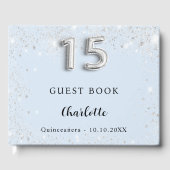 Quinceanera babyblauwe zilversparren gastenboek (Voorkant)