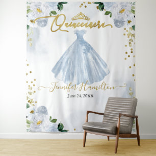 Quinceanera Backdrop Blue Floral Pink Dress Wandkleed