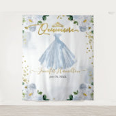 Quinceanera Backdrop Blue Floral Pink Dress Wandkleed (Voorkant)