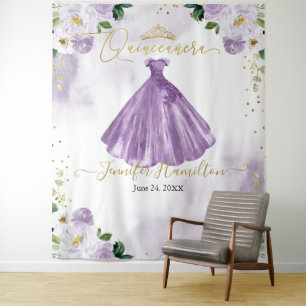 Quinceanera Backdrop Paars Floral Dress Wandkleed
