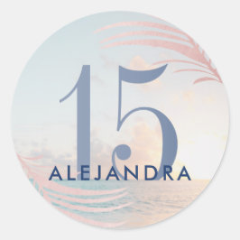 Quinceañera Beach 15th Birthday Favor Ronde Sticker