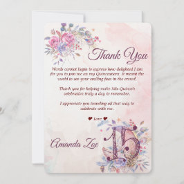 Quinceañera bedankbriefje kaart