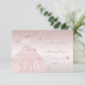 Quinceanera Bedankje Blush Glitter Jurk Uitnodigin Kaart (Staand voorkant)
