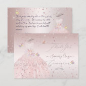 Quinceanera Bedankje Blush Glitter Jurk Uitnodigin Kaart (Voorkant / Achterkant)