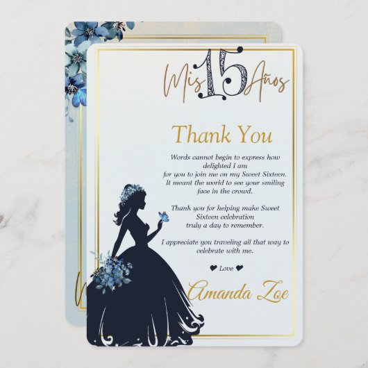 Quinceañera bedankkaart kaart (Voorkant / Achterkant)