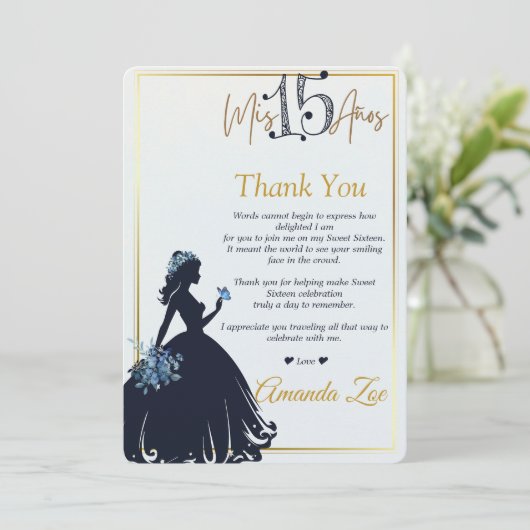 Quinceañera bedankkaart kaart (Staand voorkant)