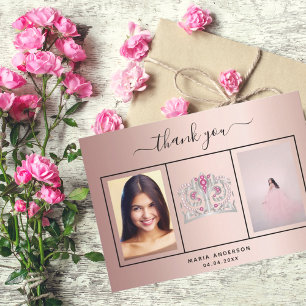 Quinceanera bedankt aangepaste foto roze goud glan