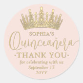 Quinceañera Bedankt Chic Blush Pink & Gold Crown Ronde Sticker (Voorkant)