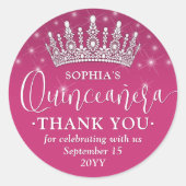 Quinceañera Bedankt Elegant Crown Fuschia Pink Ronde Sticker (Voorkant)