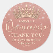 Quinceañera Bedankt Elegant Roos Gold Crown Pink Ronde Sticker (Voorkant)