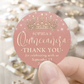 Quinceañera Bedankt Elegant Roos Gold Crown Pink Ronde Sticker