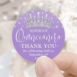 Quinceañera Bedankt Elegante Kroon Lila Paars Ronde Sticker