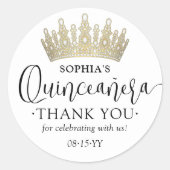 Quinceañera Bedankt Modern Script Gold Crown Ronde Sticker (Voorkant)