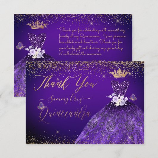 Quinceanera Bedankt Paarse glitterjurk (Voorkant / Achterkant)