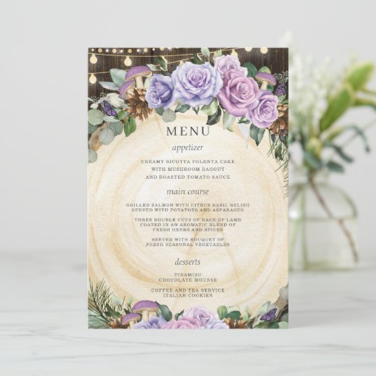 Quinceañera Betoverd Bos Paarse Bloemen Menu (Staand voorkant)