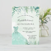 Quinceanera betoverde groenboegjurk kaart (Staand voorkant)