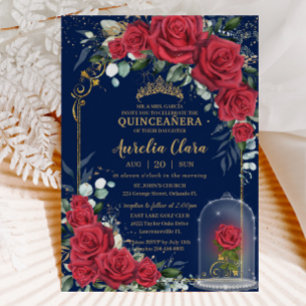 Quinceañera Betoverde Rode Rozen Bloemen Marine Bl Kaart