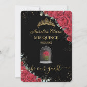 Quinceañera Betoverde Rode Rozen Bloemen Zwart Gou Kaart (Achterkant)