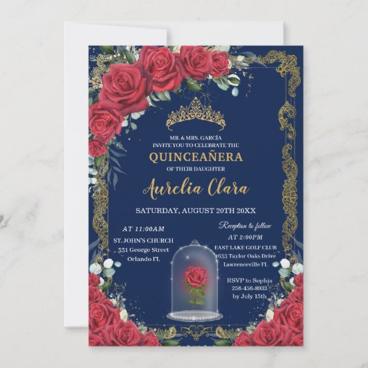  Quinceañera betoverde rode rozenblauw Kaart (Voorkant)