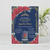  Quinceañera betoverde rode rozenblauw Kaart (Staand voorkant)