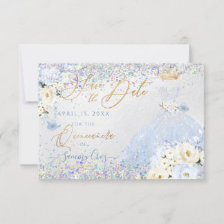 Quinceanera bewaar datum holografische confetti kaart