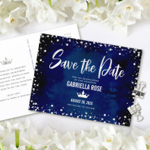 Quinceañera Bewaar Datum Navy Zilver Glitter Kroon