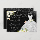 Quinceanera Bewaar de Datum Faux Glitter White Gow Kaart (Voorkant / Achterkant)